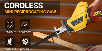 Electric Reciprocating Saw Cordless with LED Light & Safety Lock, Multi-Purpose Cutting Tool with Replaceable Blades