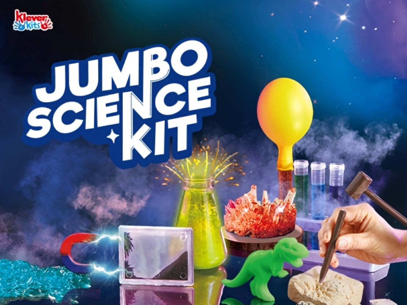 Jumbo Science Kit for Kids 130+ Experiments, STEM Chemistry Set with Crystal Growing Glowing Bulb Fossil Dig Soap Making