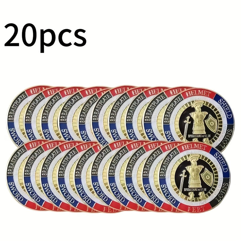 Armor of God Challenge Coins 20 Pack Golden – Christian Prayer Commemorative Coins, Faith Gift for Men & Women