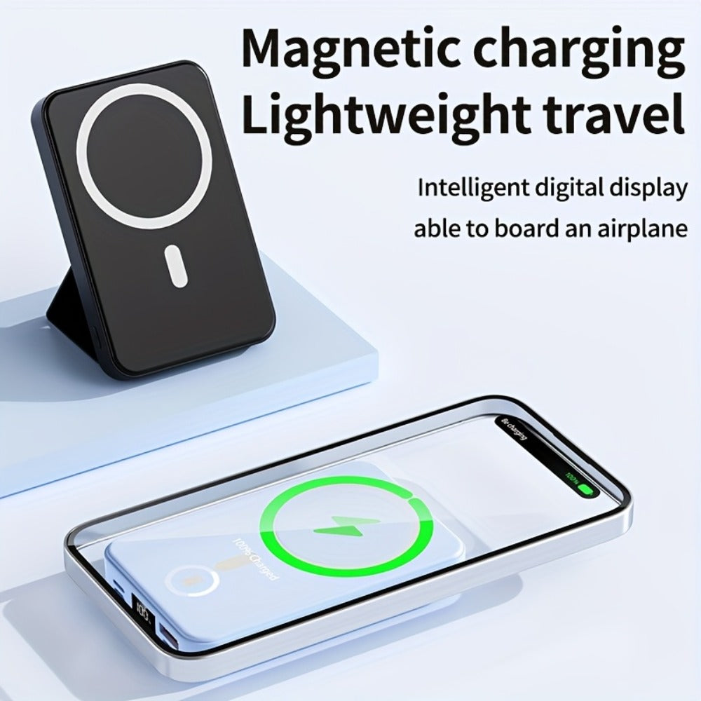 10000mAh Magnetic Power Bank with Folding Kickstand, Percentage Display and Multiple Charging Ports