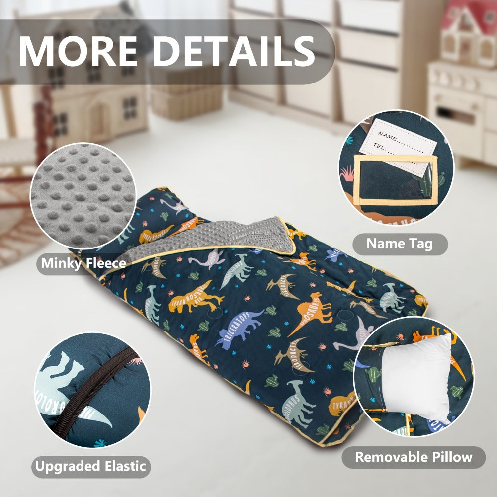 Kids Nap Mat with Pillow Foldable Minky Dot Cooling Breathable Portable Preschool Daycare Mat for Entryways, Bedrooms and Living Spaces
