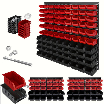 Wall Mounted Storage Bin Rack System, Small Parts Organizer for Screws, Nuts, Bolts & Nails, Stackable Garage Workshop Tool Storage Rack