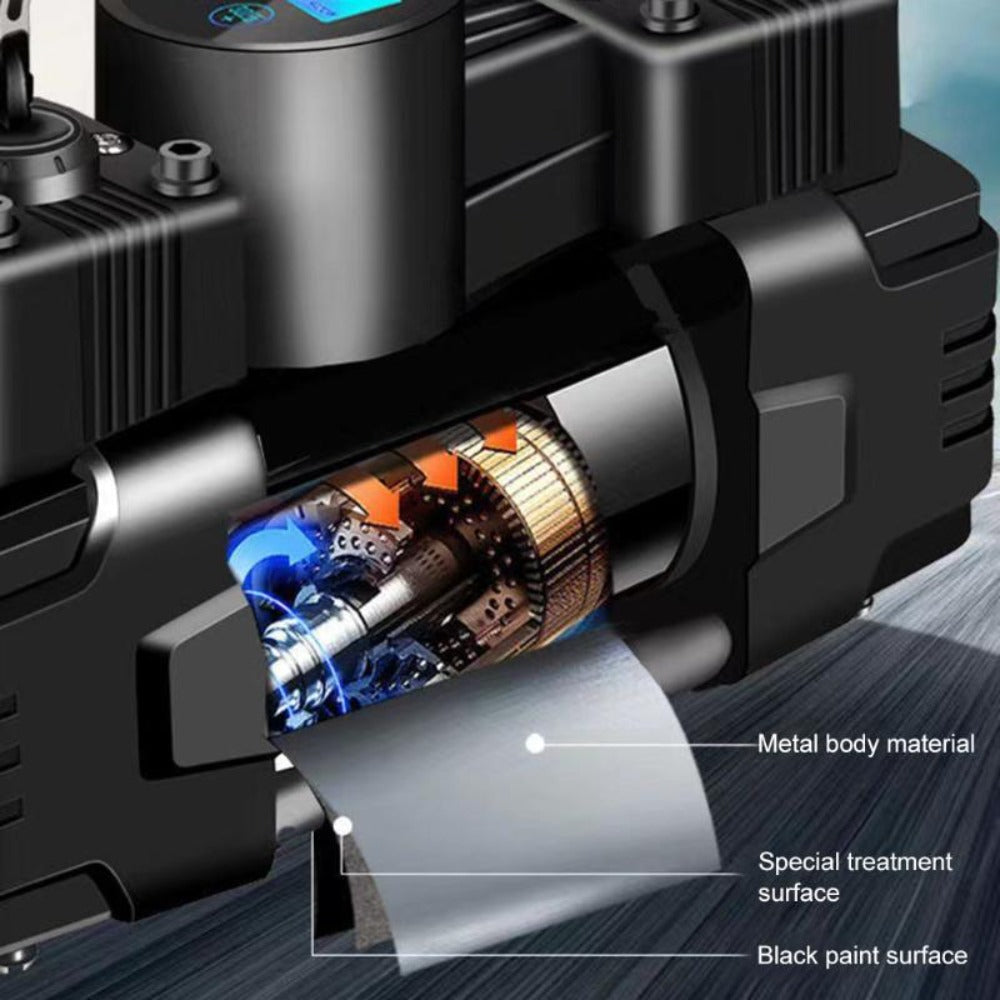 150 PSI 12V Dual-Cylinder Tire Inflator with Analog or Digital Gauge, LED Light and Carry Handle