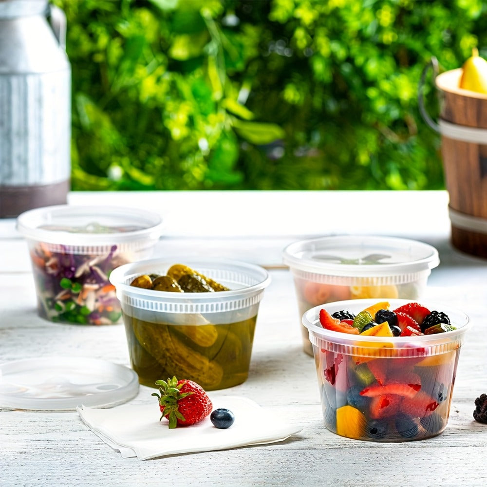 Food Storage Containers 24-Pack 16 oz Round Deli Boxes with Fitted Lids for Portion and Refrigerator Storage