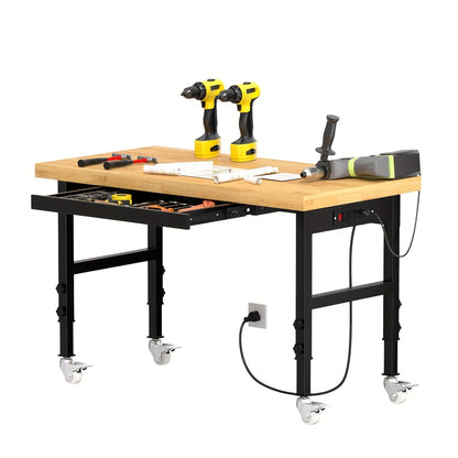 Wood-Top Rolling Workbench in 48, 60 or 70-Inch Lengths with Drawer and No-Drawer Checkout Options