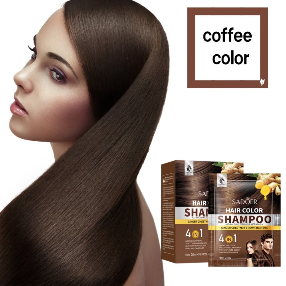 3-in-1 Hair Color Shampoo 10-Pack Single-Use Sachets Natural Dye Deep Cleansing Gel for Bath Time, Home Spa and Personal Care