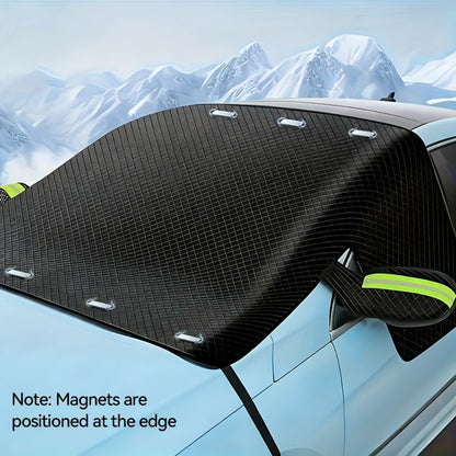 Magnetic Car Sunshade Cover Universal Fit – UV Blocking Heat Insulating Snow Wind Leaf Proof with Reflective Strips