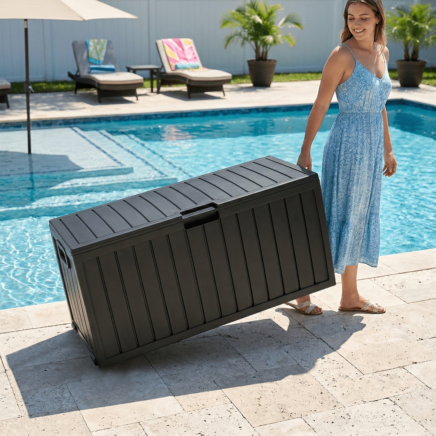 Deck Box Outdoor, Lockable Pool Patio Garden Tool Storage for Garden, Patio and Yard Use, with the Listed Configuration