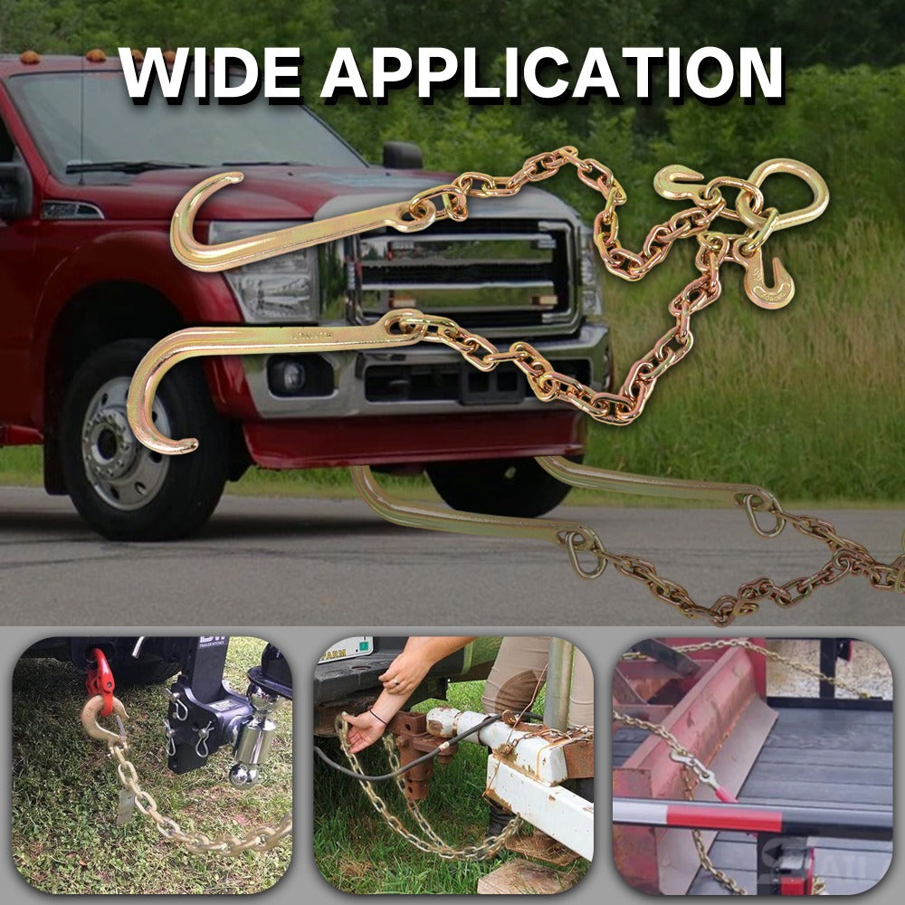 G70 Tow Chain with J-Hooks 5/16in x 2FT V-Chain Flatbed Truck Rollback Wrecker Carrier Replacement Heavy Duty Cargo Security Binding Towing