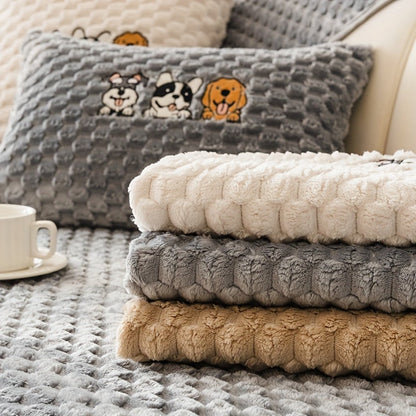 Sofa Cover, Honeycomb Velvet Animal-Embroidered Couch Pad with Backing Detail in Three Colors