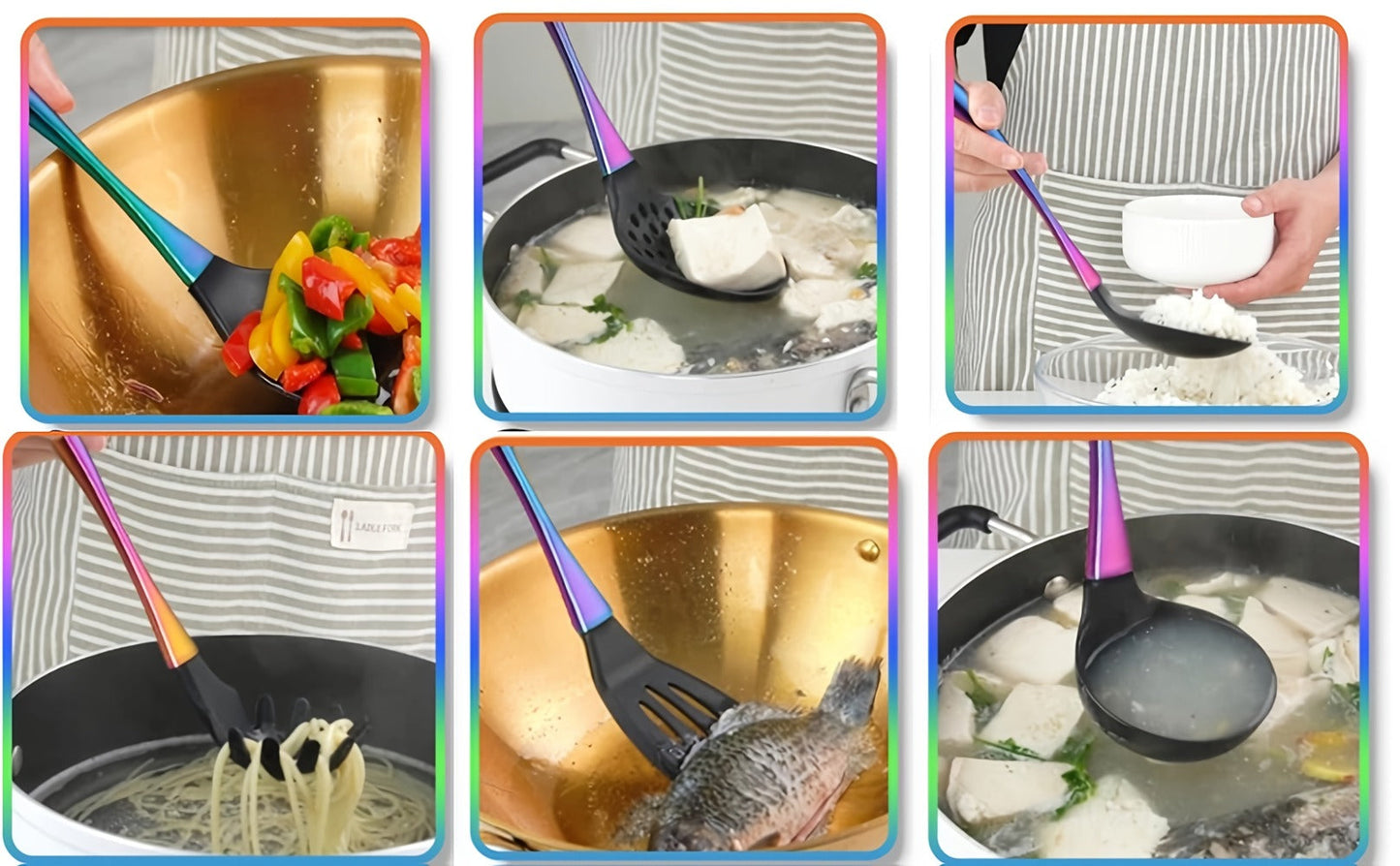 Silicone Cooking Utensils Set 17 Piece Rainbow Titanium with Rotating Holder – Heat Resistant Non-Stick Spatulas