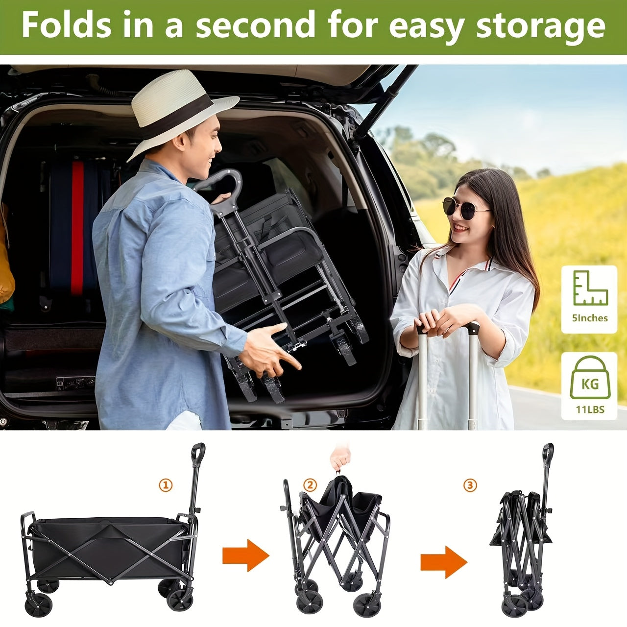 Folding Wagon, Garden Cart Beach Wagon Camping Utility Outdoor Cart for Garden, Patio and Yard Use
