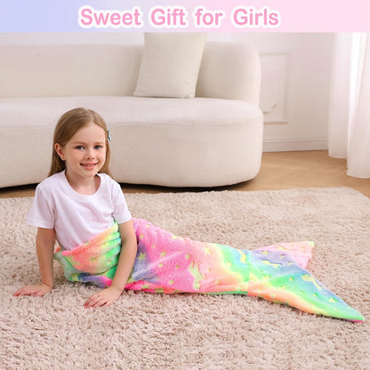 Mermaid Tail Sleeping Bag Blanket for Kids & Adults - Flannel 200GSM Anti-Kick Cozy Bed Cover
