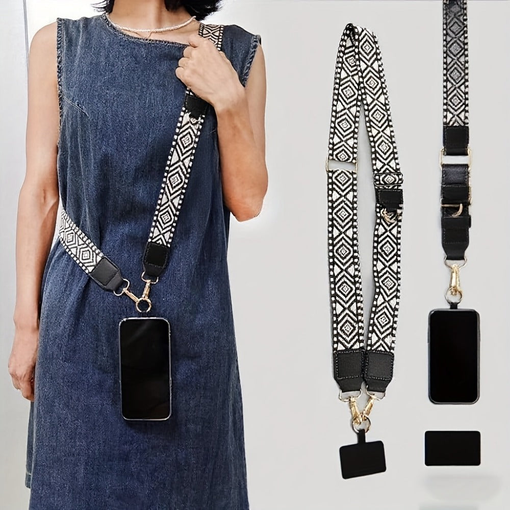 Phone Lanyard Crossbody Strap with Zipper Pouch & Beaded Charm Adjustable Hands-Free Cell Phone Shoulder Strap