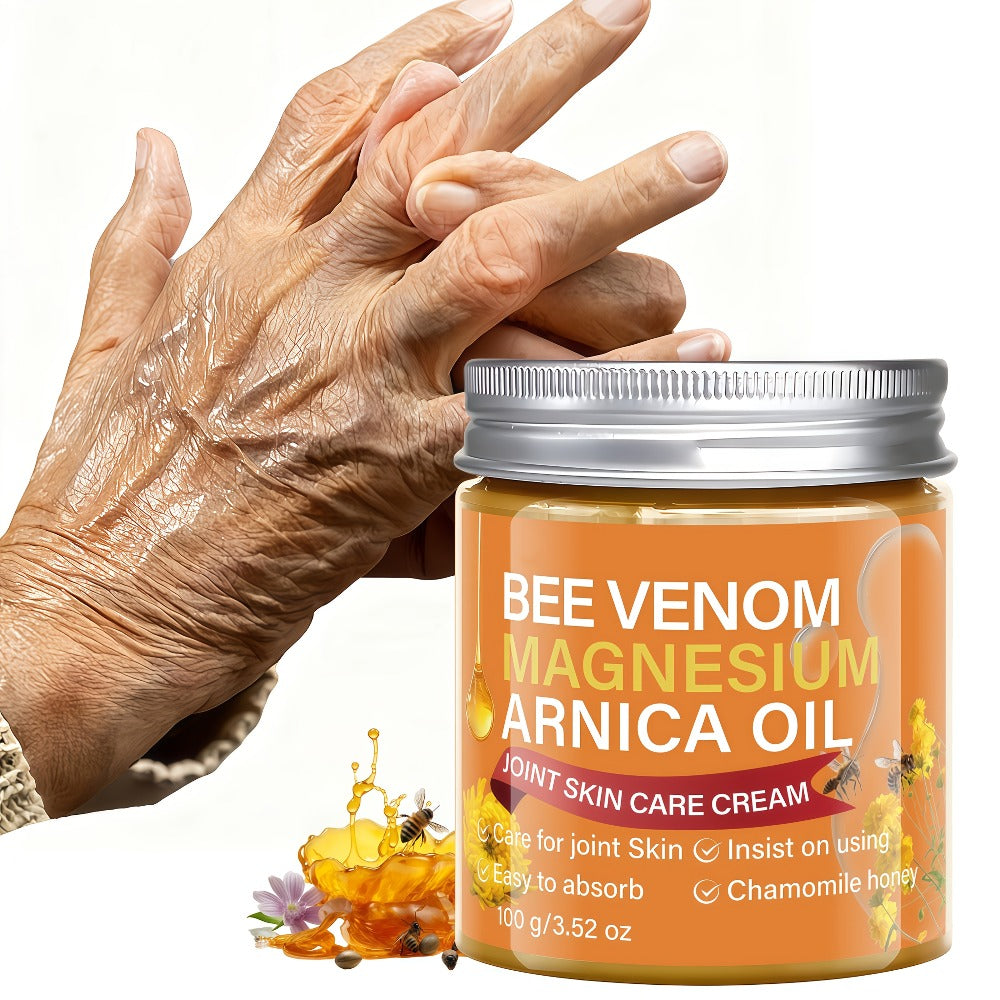 Body Cream 100g Amber Jar with Bee Venom Magnesium and Arnica Oil Package Callouts for External Massage Use