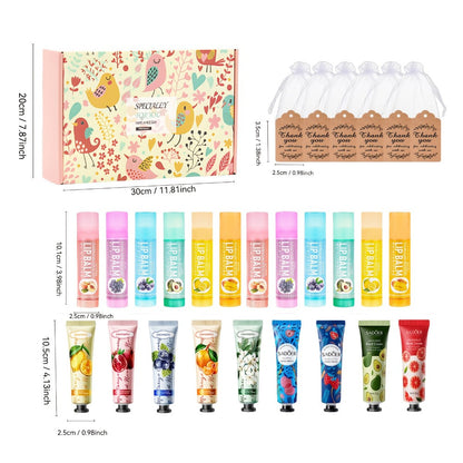 24pcs Bulk Lip Balm & Hand Cream Gift Set, Party Favors, Wedding & Thank You Gifts for Guests