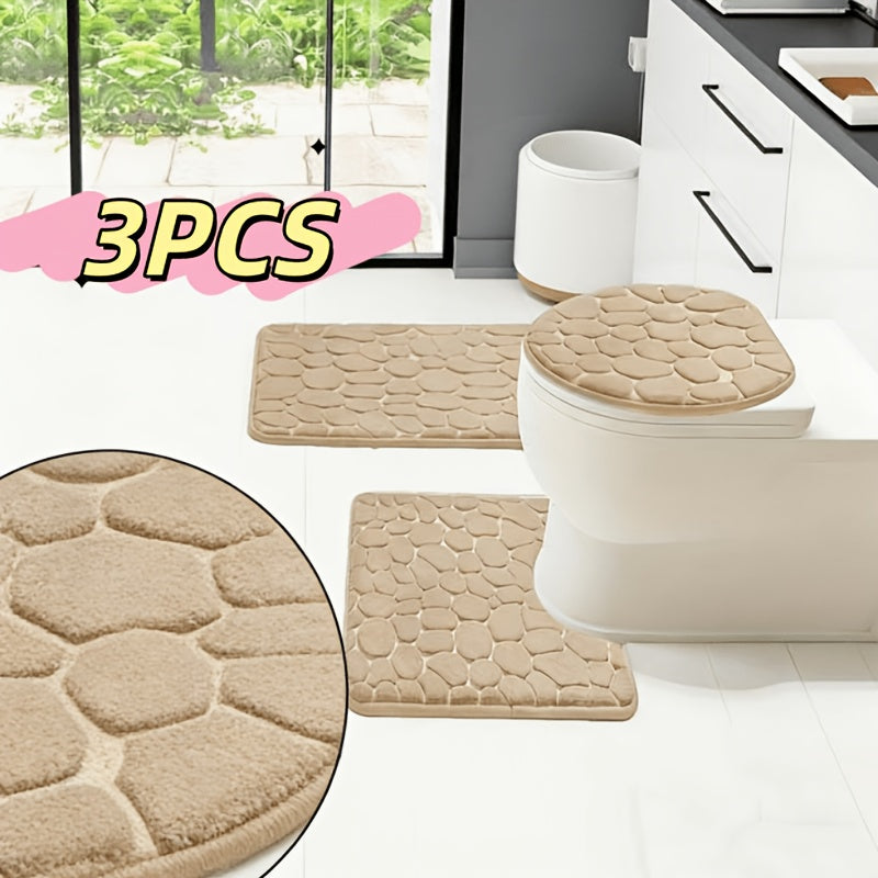 Memory Foam Bathroom Rug Set 5pcs – Non-Slip Absorbent Bath Mat Set for Sink Bathtub Shower Toilet, Machine Washable, Soft Plush Floor Mats