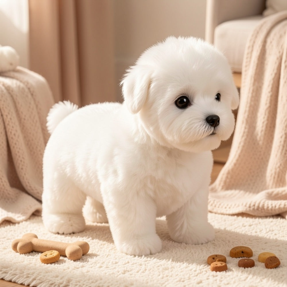 Interactive Robotic White Labrador Puppy Plush Toy, Walks Barks Wags Tail, Realistic Electronic Pet Dog