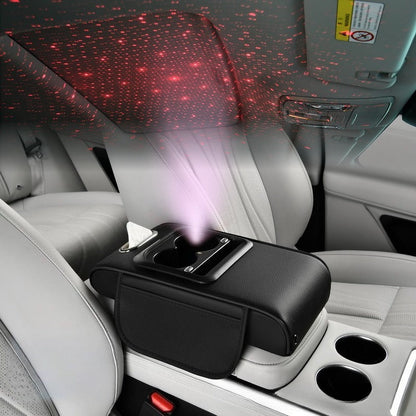 Car Armrest Box Cover Starry Sky Memory Foam Center Console Pad with Type-C USB Charging Port & Storage Pockets