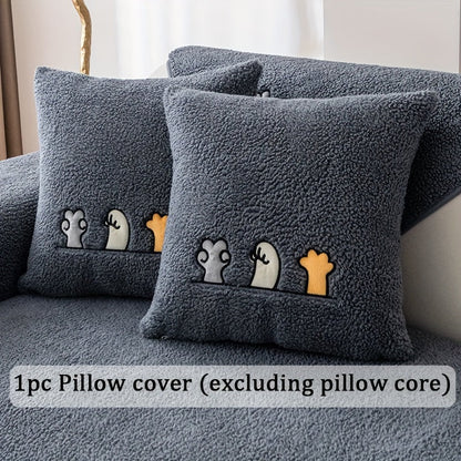 Sofa Cover Thick Plush Shearling Panels with Animal and Bone Embroidery and Backing Detail for 2 to 4 Seats