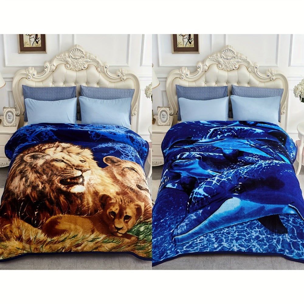 Reversible Plush Blanket 2-Ply 520GSM Milk Velvet - Queen King Size Blanket with Vibrant Animal & Floral Designs