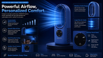 Portable Fan USB-Powered Bladeless Tower Model with Water Mist, Remote, Touch Controls and LED Light