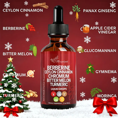Berberine Blood Sugar Support Liquid Drops 2 fl oz with Ceylon Cinnamon Chromium Bitter Melon Turmeric
