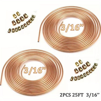 3/16" Brake Line Tubing Kit – Copper Nickel 25ft with 32 Fittings & Stainless Steel Clamps | Brake Line Repair Kit for American Cars & Most
