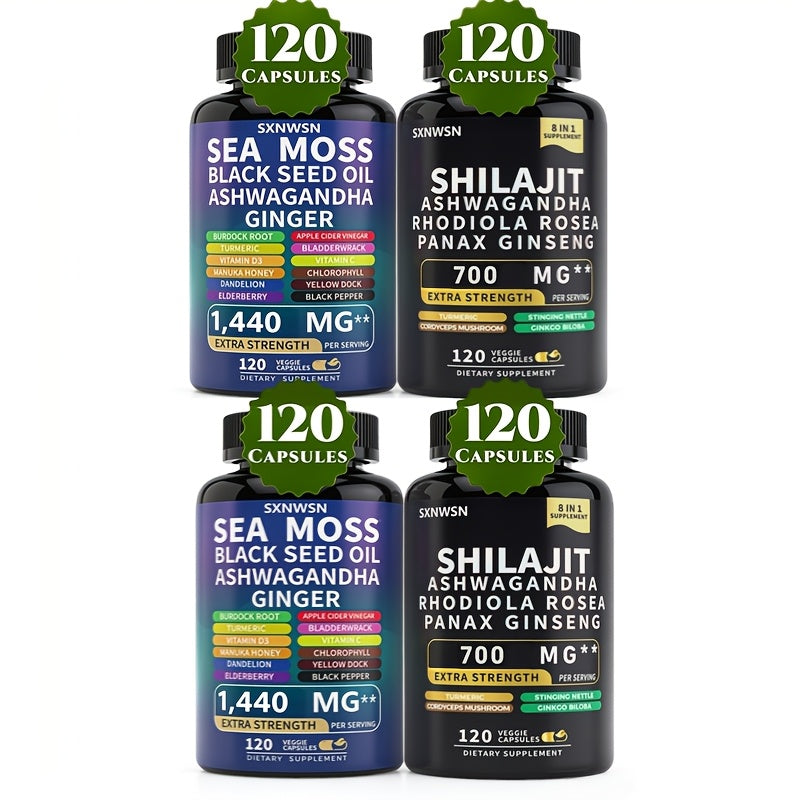 Adaptogen Energy Supplement with Sea Moss & Shilajit, 7-in-1 Formula with Black Seed Oil, Ashwagandha