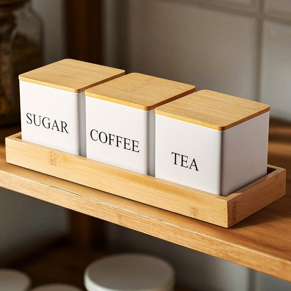 Black & White Ceramic Storage Jars Set of 3 – Airtight Kitchen Canisters for Coffee Beans, Tea, Sugar & Spices