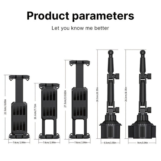 TP08 Cup-Base Car Phone Mount with Expanding Lower Base and Adjustable Clamp for 4–13-Inch Devices