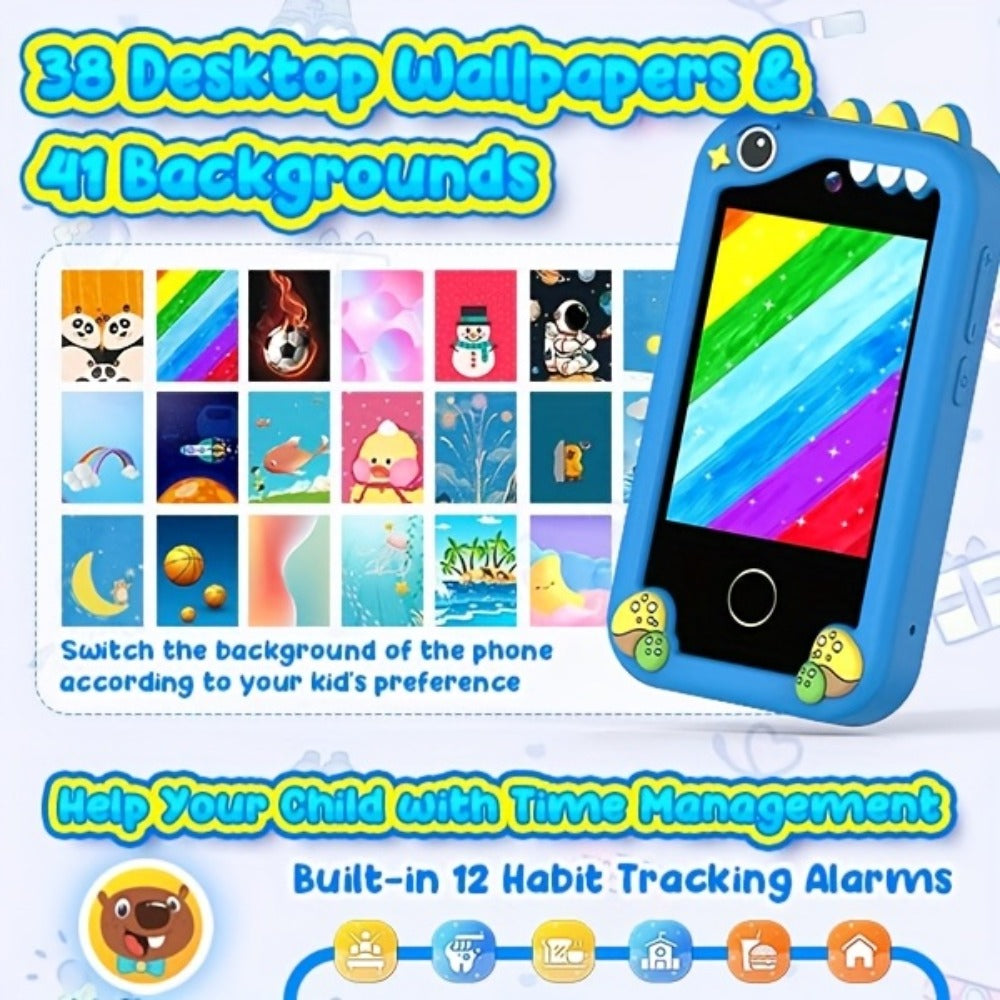 Kids Toy Mobile Phone with Dual Cameras, Touchscreen & MP3 Player, Educational Toy with Games, Alarm Clock & USB Charging