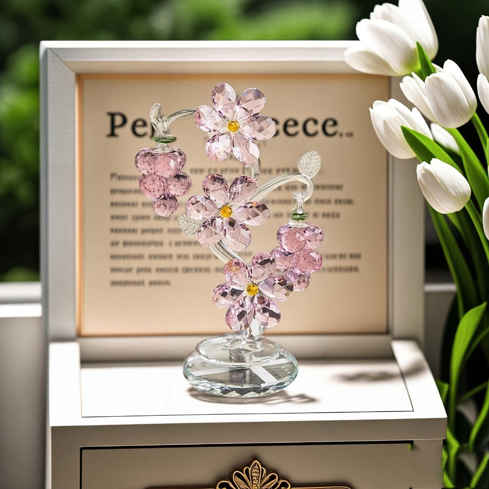 Pink Crystal Tree Statue Ornament – Romantic Crystal Flower Sculpture with Rotatable Base, Elegant Home Decor Gift for Valentine's Day