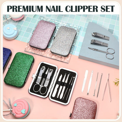 Bulk Manicure Gift Set 30 Packs 8-in-1 Stainless Steel Nail Care & Pedicure Tools with Glitter Travel Case