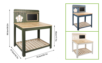 Potting Bench Table Cedar Wood Garden Workstation with Blackboard Removable Sink Hooks Double Shelf for Garden, Patio and Yard Use