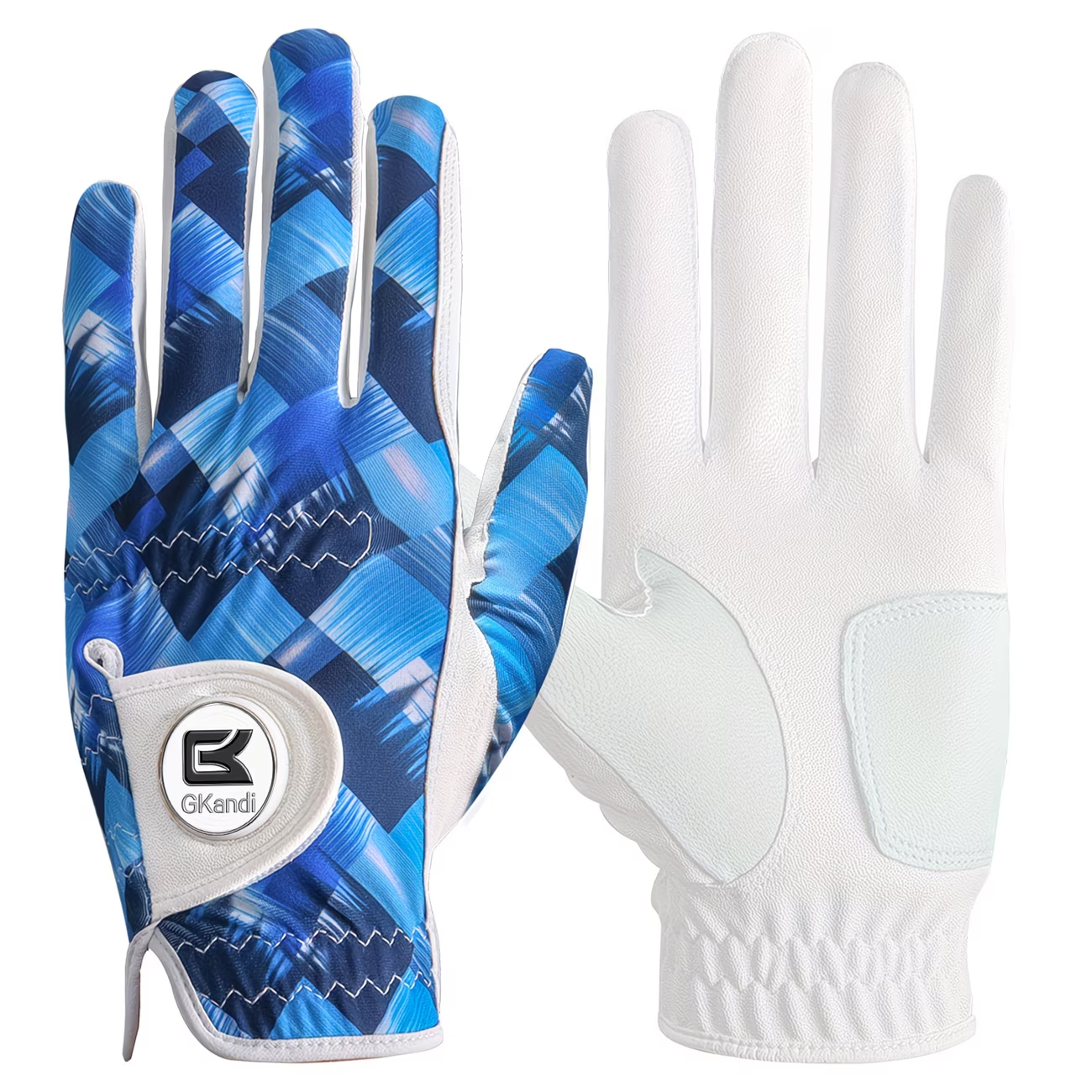 Men's Golf Glove Left Hand with Ball Marker – Breathable All Weather Grip, Hook & Loop Closure, Sizes S M ML L XL, USA Flag, Blue & White