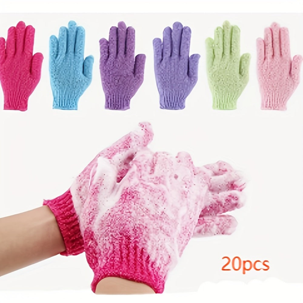 Exfoliating Shower Gloves 20 Pairs Dual-Sided Nylon Bath Scrub Mitts – Body Exfoliation, Spa Massage & Deep Cleansing Gloves for Women Men