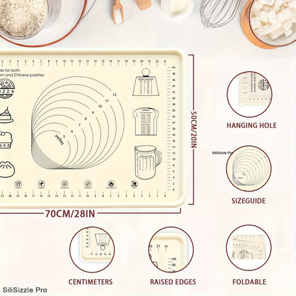 Silicone Pastry Mat Extra Thick Baking Mat with Measurements for Dough Rolling Pizza Cake for Entryways, Bedrooms and Living Spaces