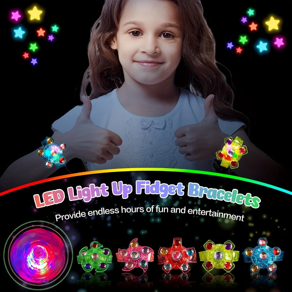 Party Favors LED Fidget-Spinner Wristbands in 12- or 30-Piece Packs for Glow-Themed Events