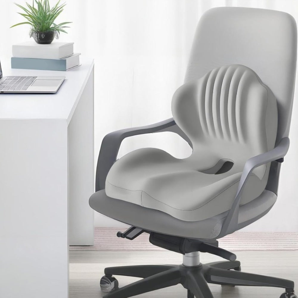 Contoured One-Piece Seat Cushion with Ribbed Back Support, Non-Slip Base and Five Color Options