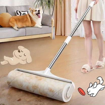 Pet Hair Remover Roller Mop Set 4pcs Lint Roller Long Handle with 3 Refill Rolls Retractable Cat Dog Hair Removal for Floor Sofa Carpet