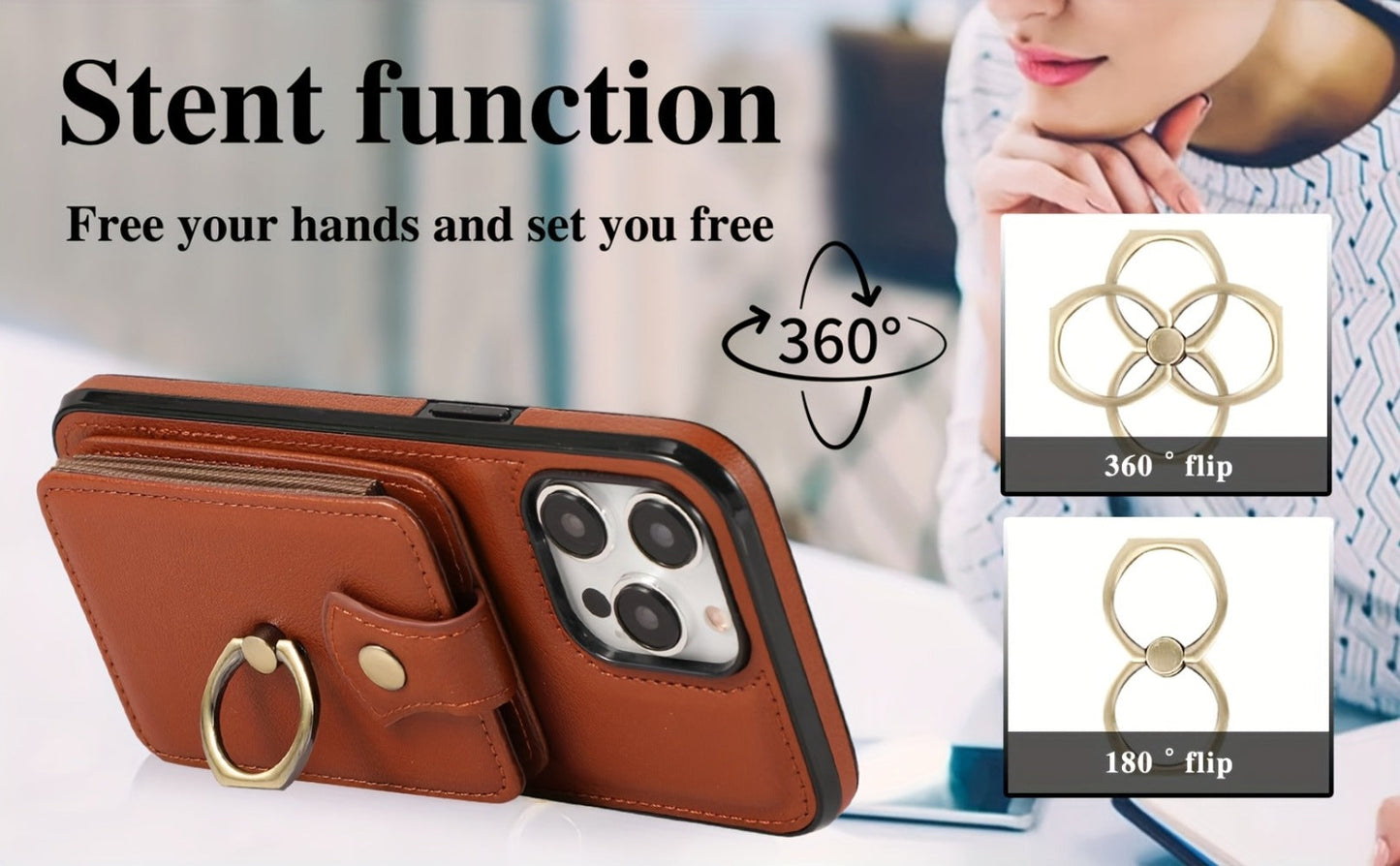 Phone Case Wallet with 2-3 Card Holder and Fold-Out Kickstand for Selected iPhone 12-16 Model Options