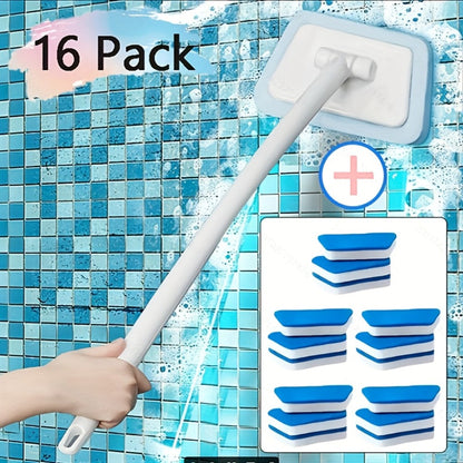 Long-Handle Sponge Cleaning Brush Set with 6, 10 or 15 Replaceable Pads and 23.22-Inch Handle