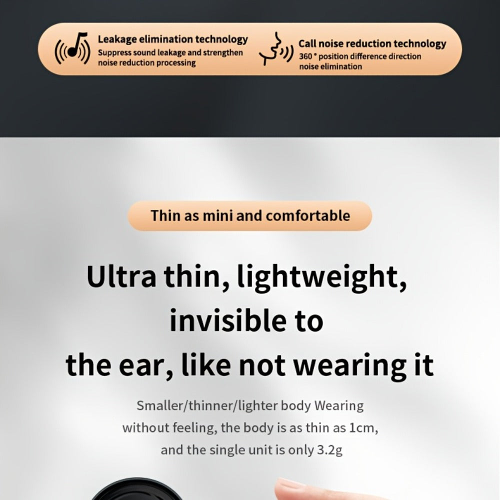 Low-Profile Round-Case Mini Sleep Earbuds with Digital Battery Display in Black, Khaki or White