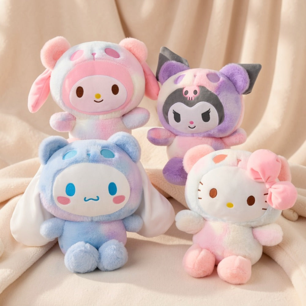 Sanrio Tie Dye Plush Set of 5, Kawaii Hello Kitty Kuromi My Melody Cinnamoroll Gudetama Stuffed Animals