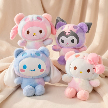 Sanrio Tie Dye Plush Set of 5, Kawaii Hello Kitty Kuromi My Melody Cinnamoroll Gudetama Stuffed Animals