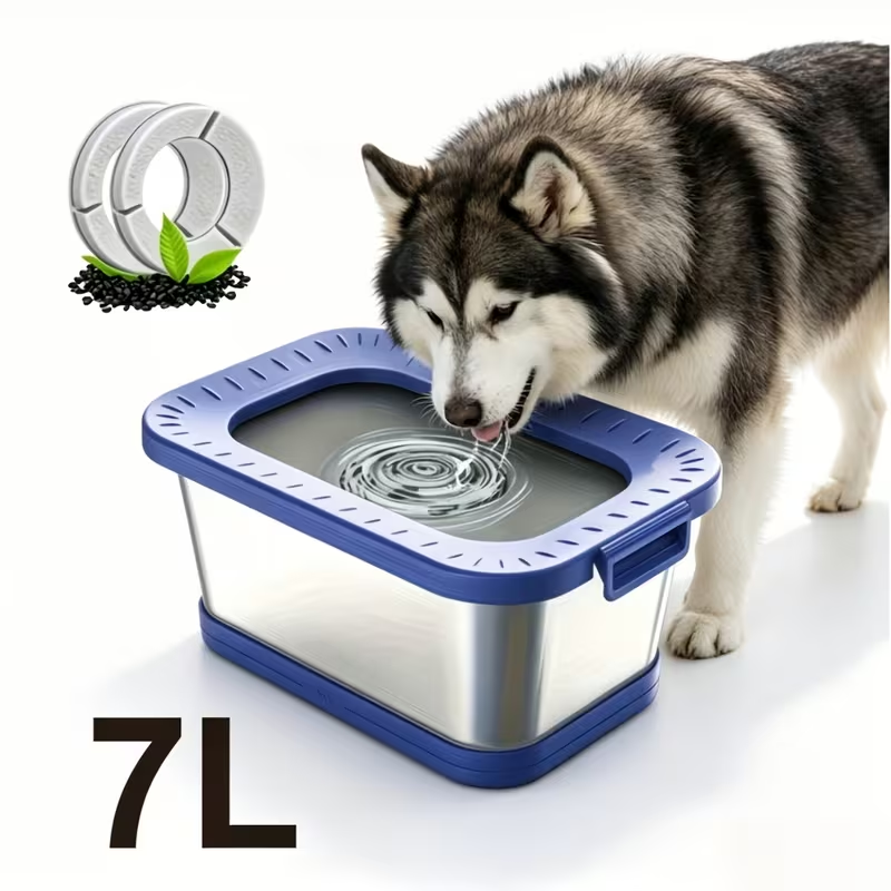 Stainless Steel Dog Water Bowl No Spill 7L XXL with Anti-Splash Mat – Spill-Proof Slow Feeder for Messy Drinkers