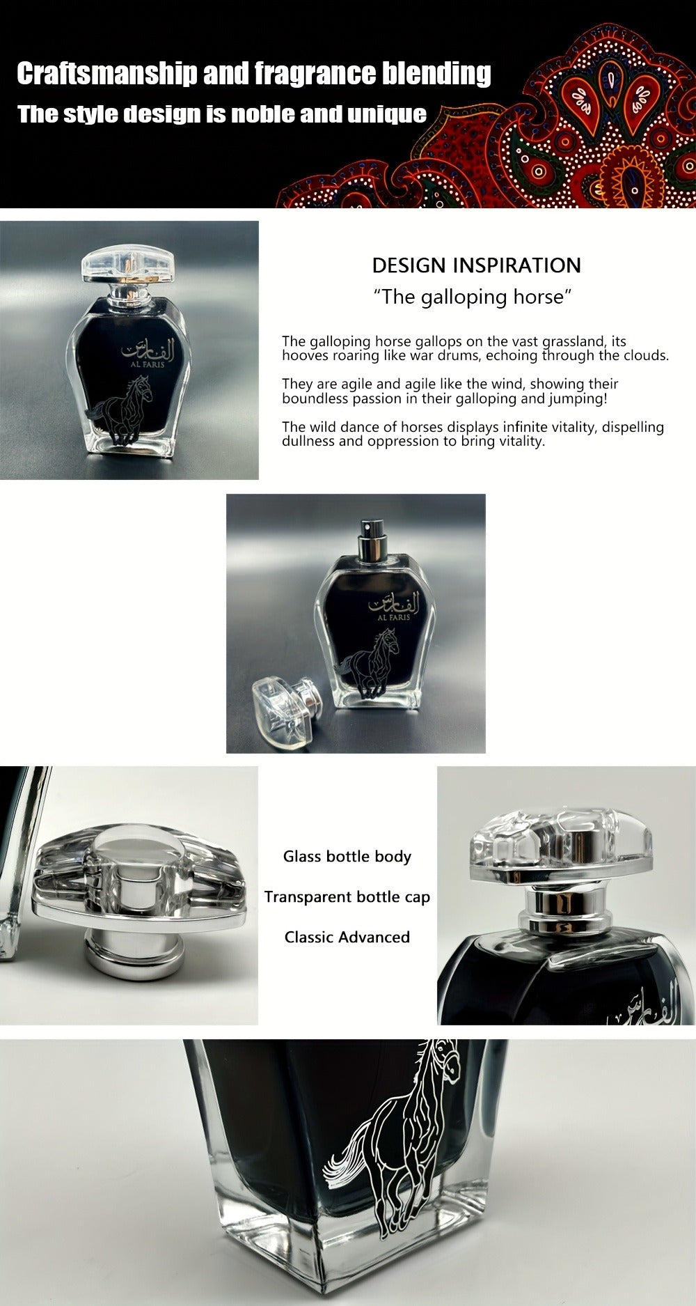 AL FARIS Black Mustang Men Cologne Eau de Parfum 3.38 oz 100ml Dubai Arabian Oriental Fragrance Woody Oud Musk Spray