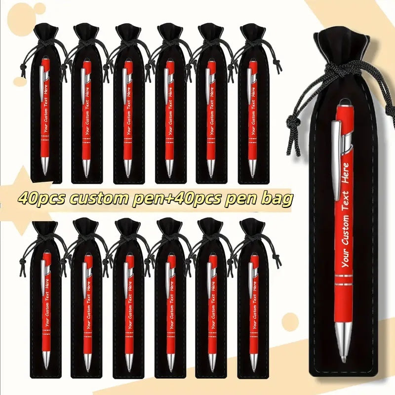 Custom Ballpoint Pens with Pencil Pouch Bulk Set, Personalized Ballpoint Pen Pack for Corporate Gifts