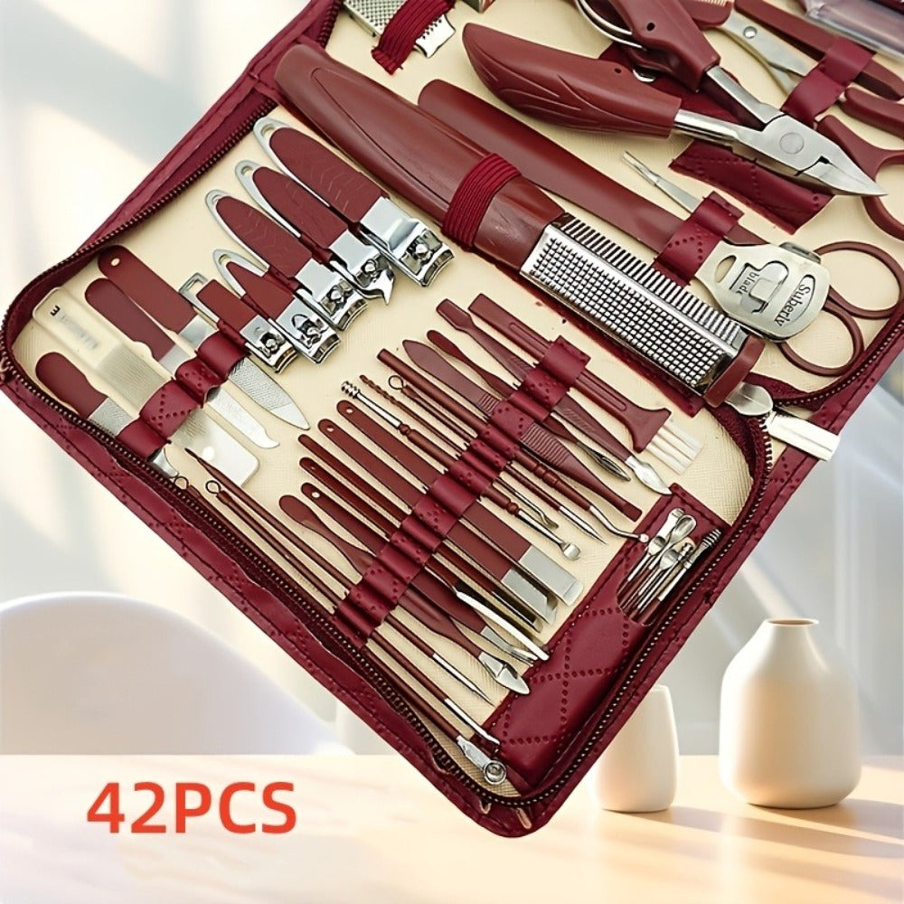 Professional Manicure Pedicure Kit 42 Piece Stainless Steel Nail Set with Portable Travel Case – Nail Scissors Cuticle Nipper Ingrown